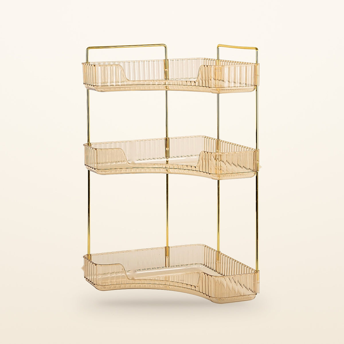 Luxe gold 3-tier corner organizer with amber trays