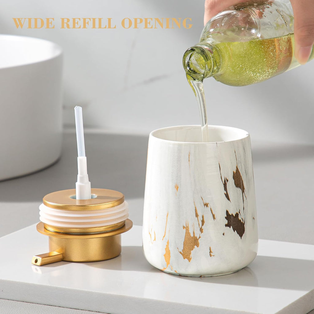 Wide refill opening of the ceramic soap dispenser with the pump removed